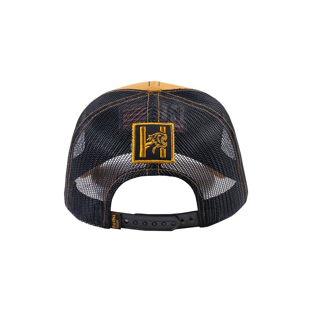 Embroidered The Us Flag - 6 Panel Trucker Hat - Light Brown/Black - Classic
