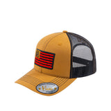 Embroidered The Us Flag - 6 Panel Trucker Hat - Light Brown/Black - Classic