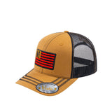 Embroidered The Us Flag - 6 Panel Trucker Hat - Light Brown/Black - Zig Zag