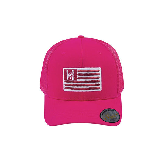 Embroidered The Us Flag - 6 Panel Trucker Hat - Pink/Pink - Classic