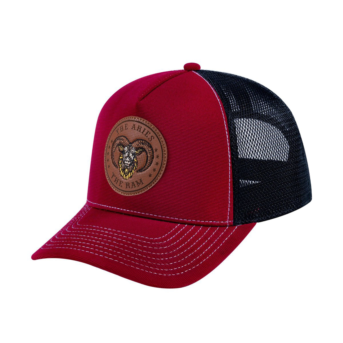 Aries Zodiac V2 5-Panel Trucker Hat with Burgundy front and Black back