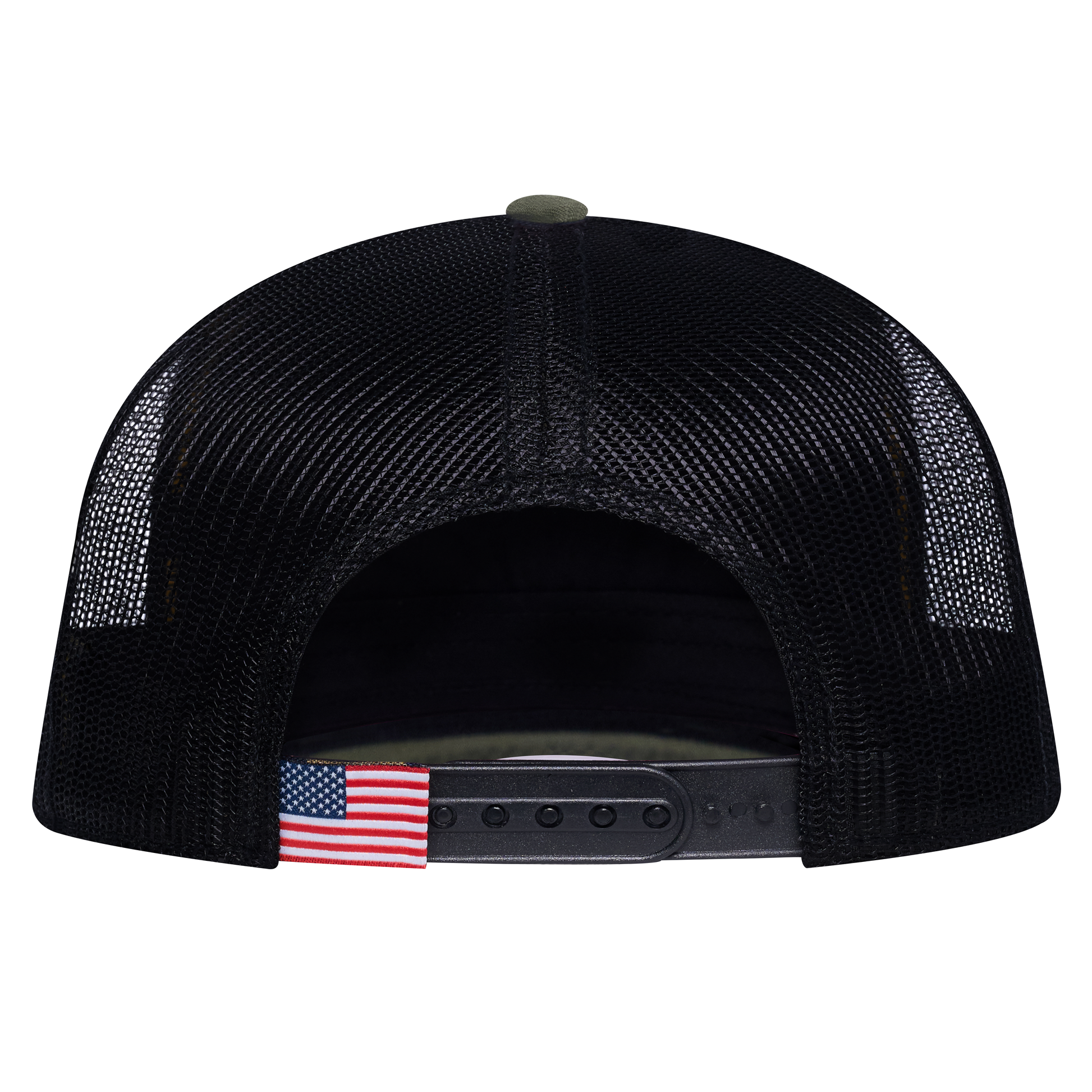 The Charge 5-Panel Trucker Hat - Olive front and Black mesh back - back view