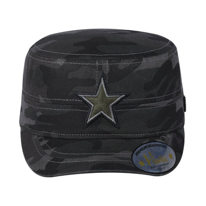 Star Military Hat with Black Camo front and Black Camo back