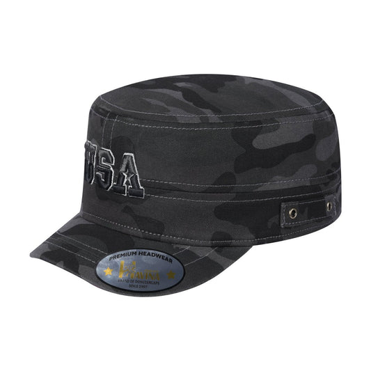 Embroidered The USA - Military Hat - Black Camo/Black Camo