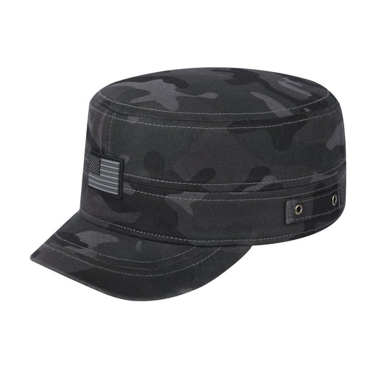 Rubber the US Flag Military Hat with Black Camo front and Black Camo back