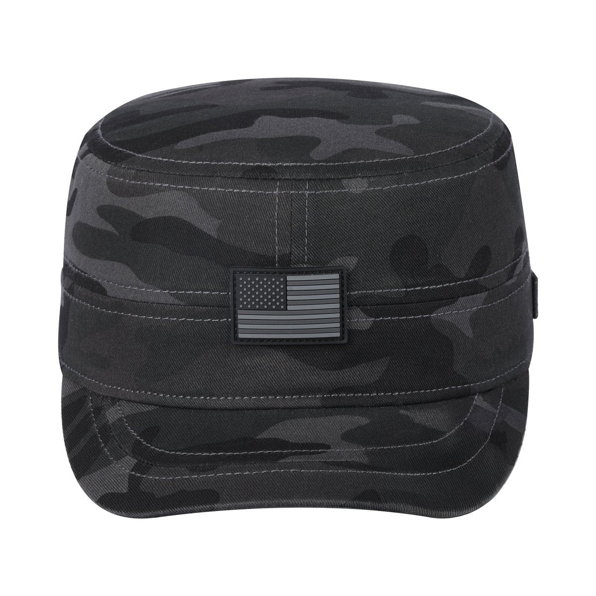 Rubber the US Flag Military Hat with Black Camo front and Black Camo back