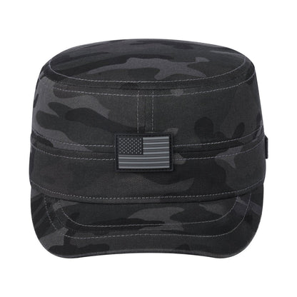 Rubber the US Flag Military Hat with Black Camo front and Black Camo back