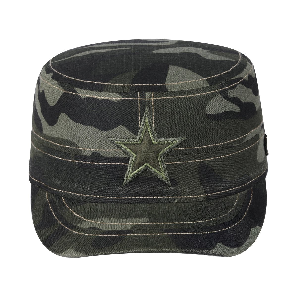 Star Military Hat with Green Camo front and Green Camo back