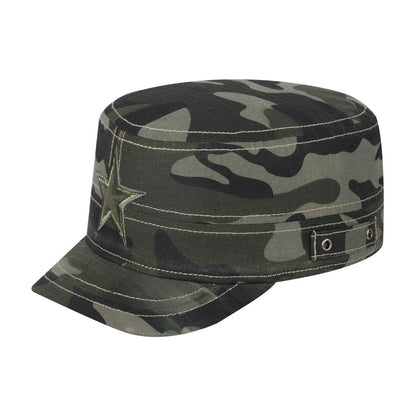 Star Military Hat with Green Camo front and Green Camo back