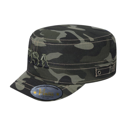 Embroidered The USA - Military Hat - Green Camo/Green Camo