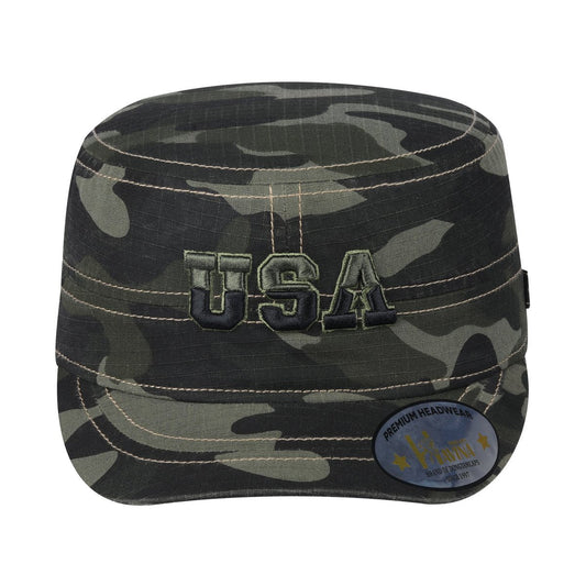 Embroidered The USA - Military Hat - Green Camo/Green Camo