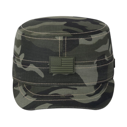 Rubber the US Flag Military Hat with Green Camo front and Green Camo back