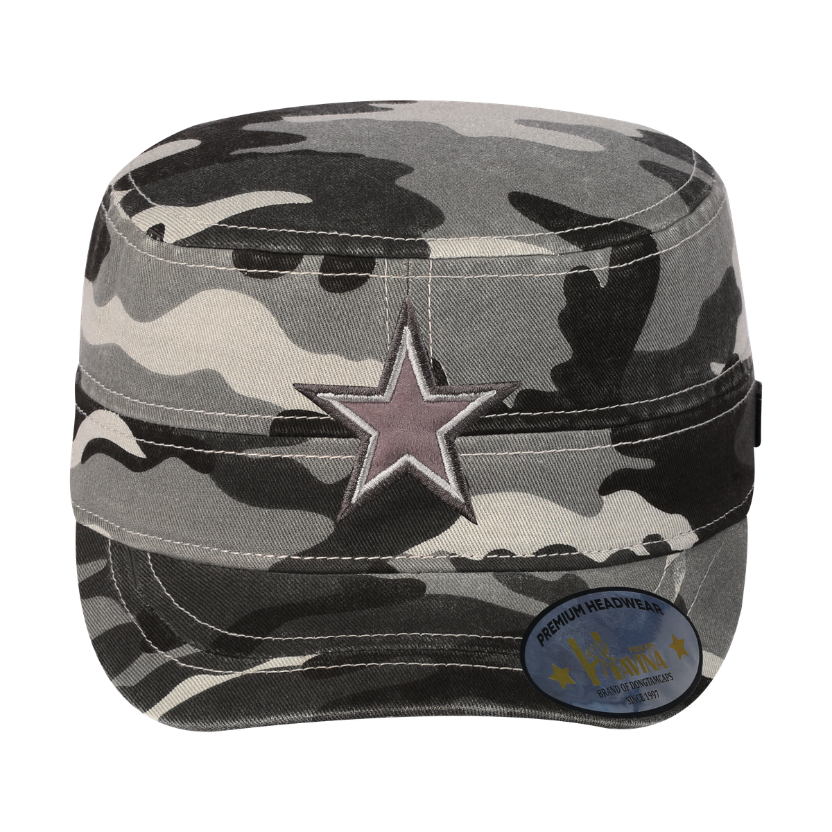 Star Military Hat with Grey Camo front and Grey Camo back