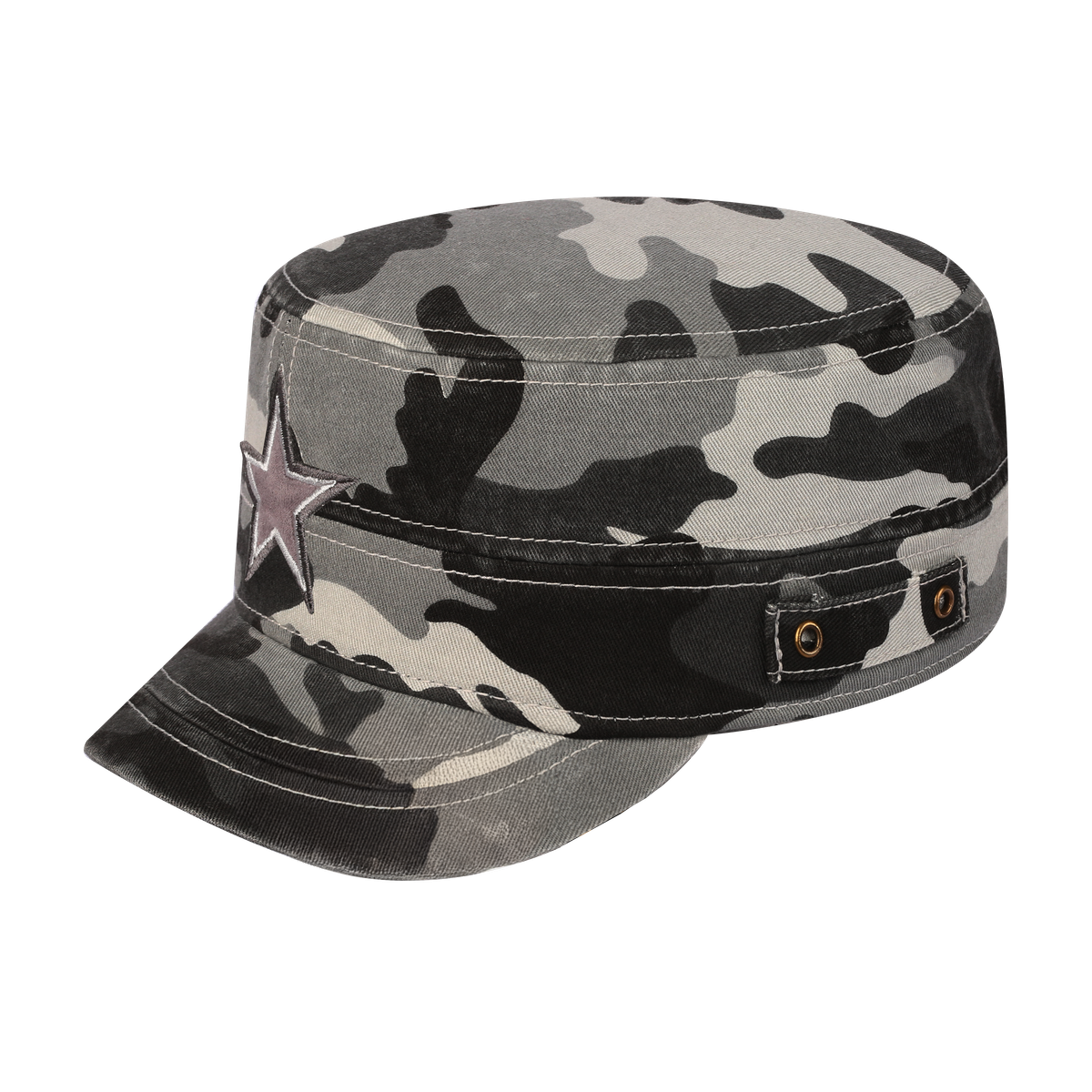 Star Military Hat with Grey Camo front and Grey Camo back