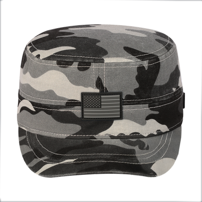 Rubber the US Flag Military Hat with Grey Camo front and Grey Camo back