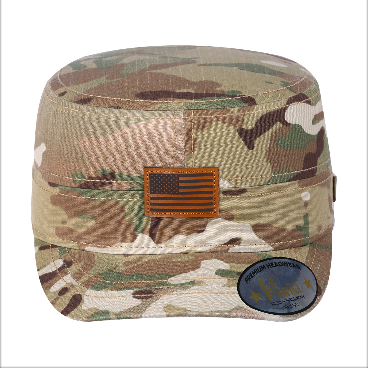 Leather The US Flag - Military Hat - Khaki Camo/Khaki Camo