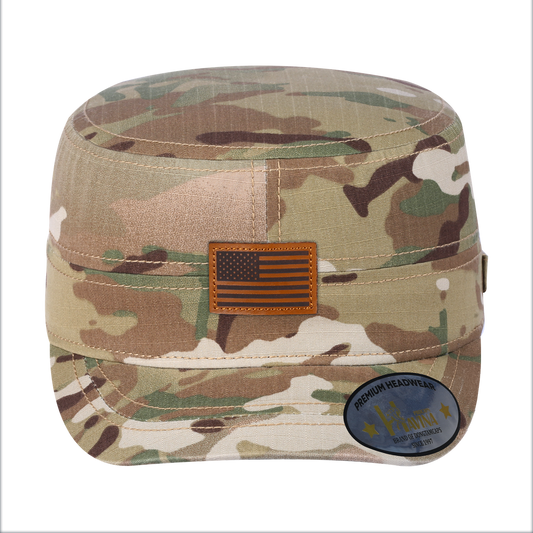 Leather The US Flag - Military Hat - Khaki Camo/Khaki Camo