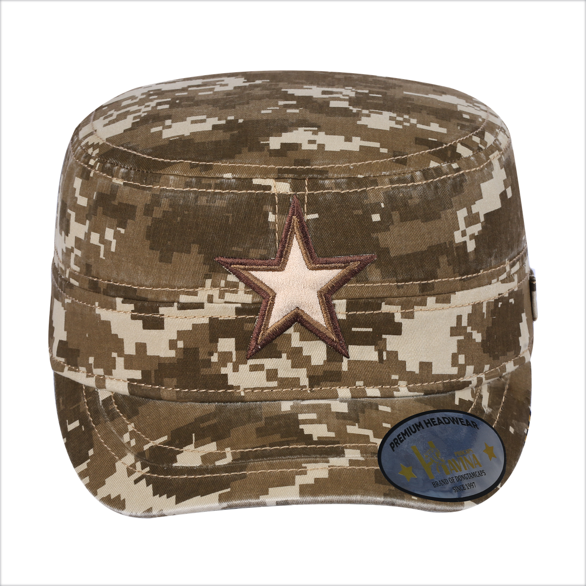 Star Military Hat with Khaki Camo front and Khaki Camo back