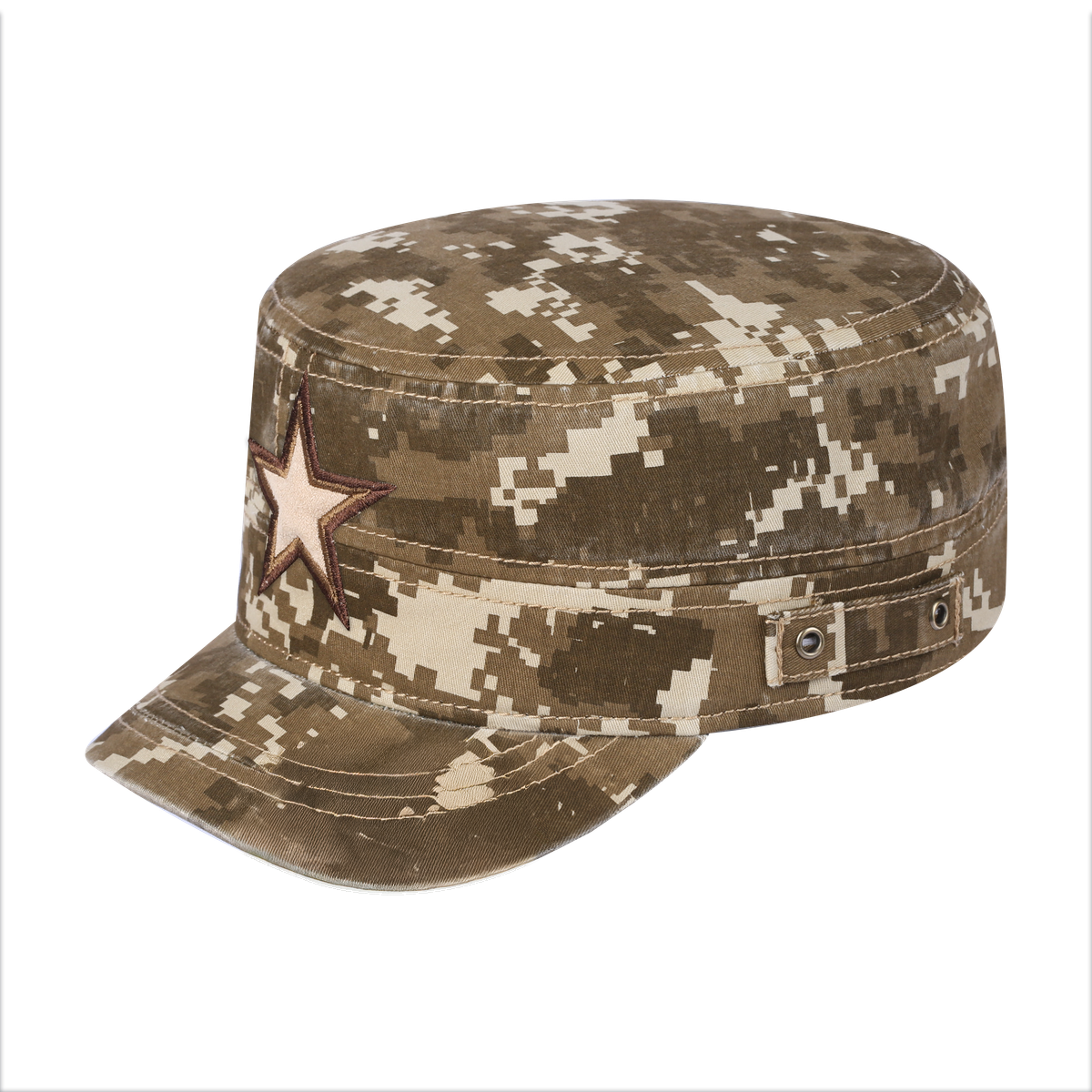 Star Military Hat with Khaki Camo front and Khaki Camo back