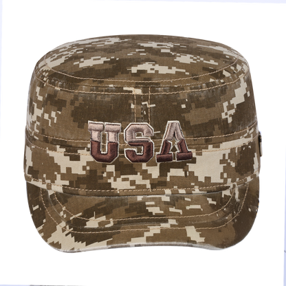 USA Military Hat with Khaki Camo front and Khaki Camo back