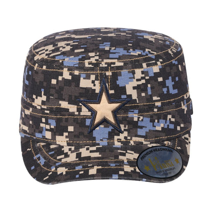 Star Military Hat with Navy Camo front and Navy Camo back