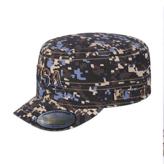 Embroidered The USA - Military Hat - Navy Camo/Navy Camo