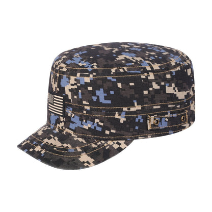 Rubber the US Flag Military Hat with Navy Camo front and Navy Camo back