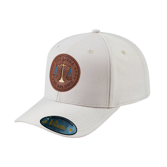V2 Embroidered And Laser-Engraved Libra Zodiac (September 23 - October 22) - 6 Panel Baseball Cap - Beige/Beige