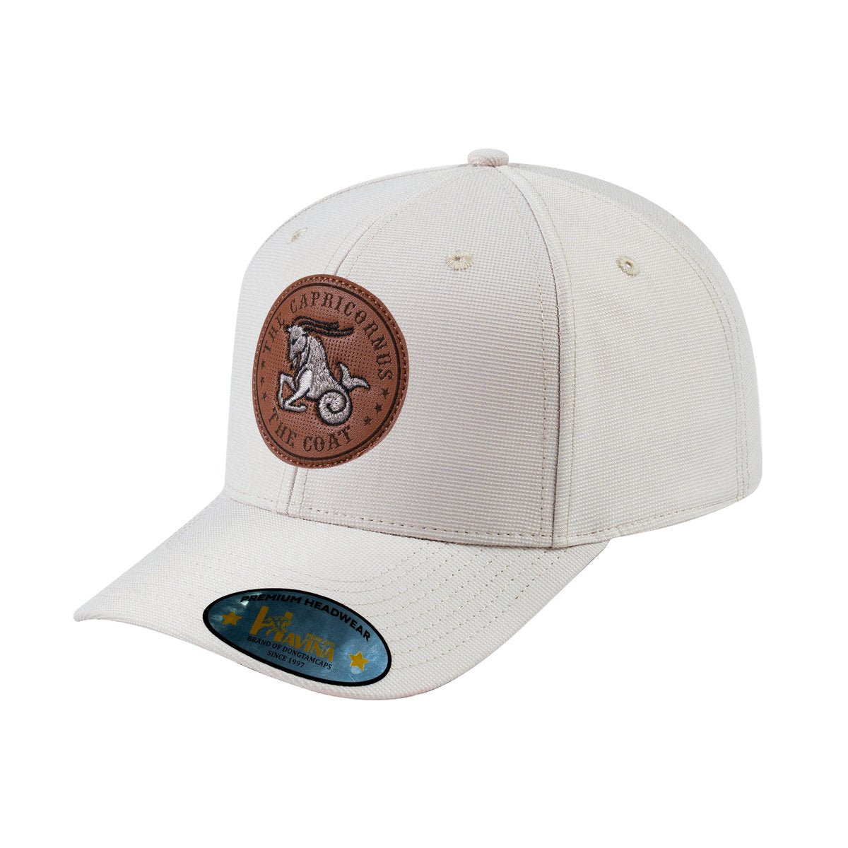 V2 Embroidered And Laser-Engraved Capricorn Zodiac (December 22 - January 19) - 6 Panel Baseball Cap - Beige/Beige