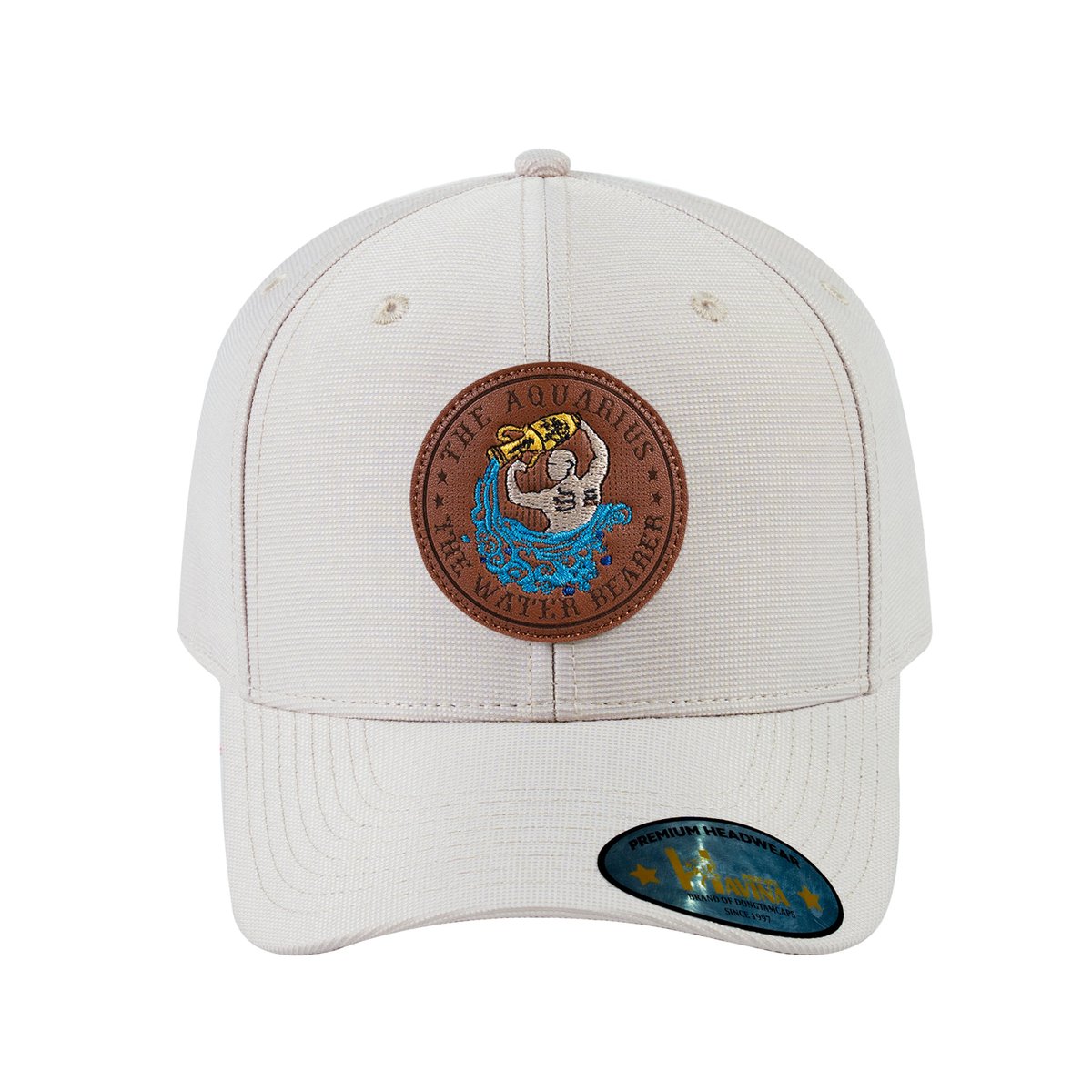 V2 Embroidered And Laser-Engraved Aquarius Zodiac (January 20 - February 18) - 6 Panel Baseball Cap - Beige/Beige