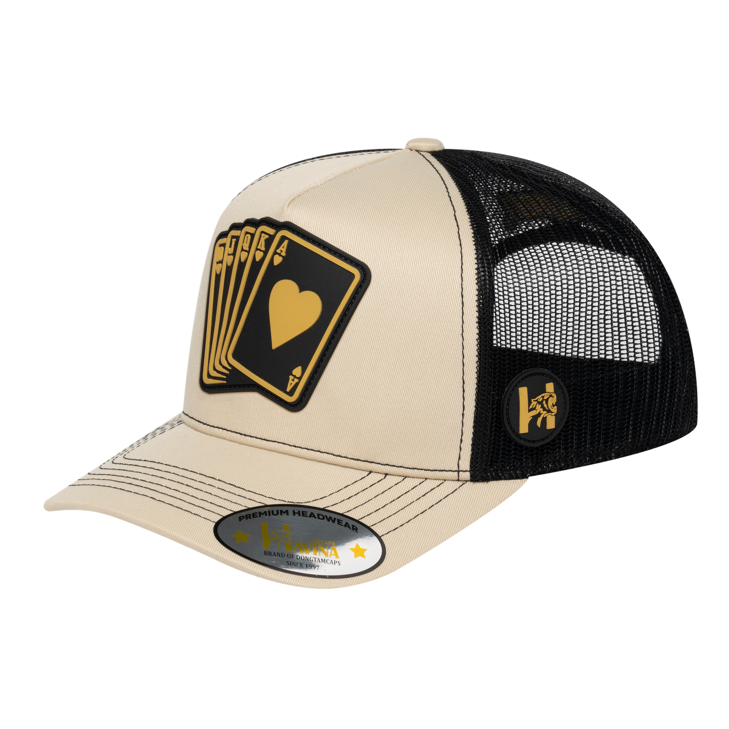 Poker 10JQKA 5-Panel Trucker Hat - Beige front / Black back / POKER1