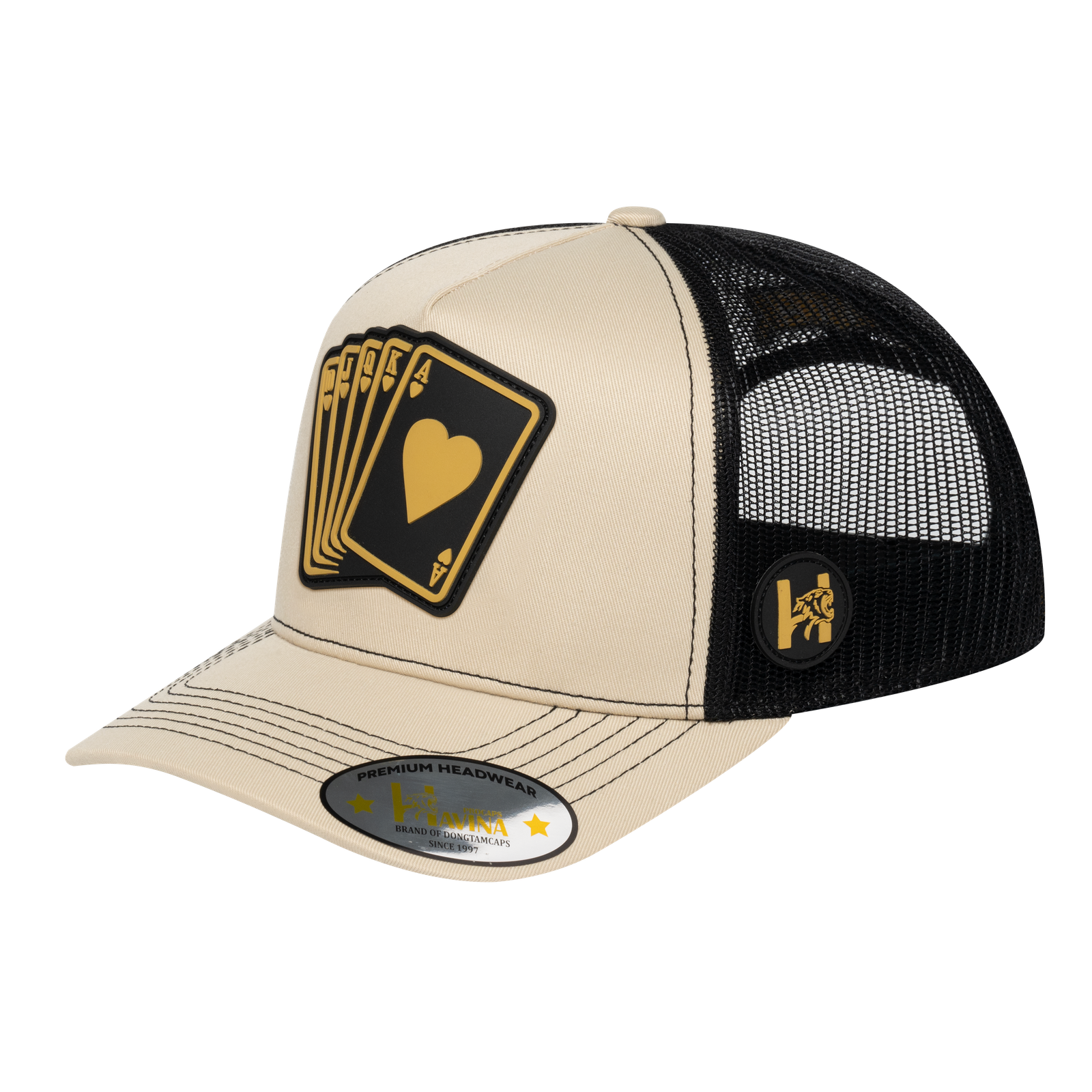Poker 10JQKA 5-Panel Trucker Hat - Beige front / Black back / POKER1