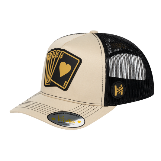 Poker 10JQKA 5-Panel Trucker Hat - Beige front / Black back / POKER1