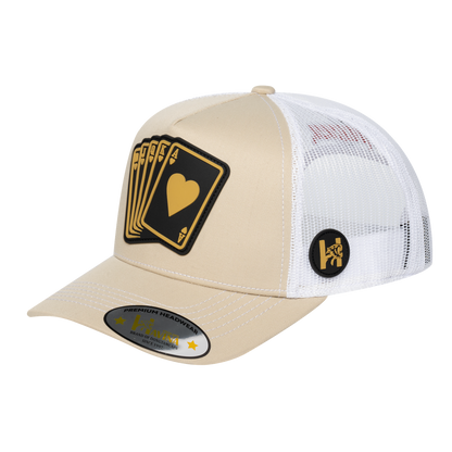 Poker 10JQKA 5-Panel Trucker Hat - Beige front / White back / POKER1