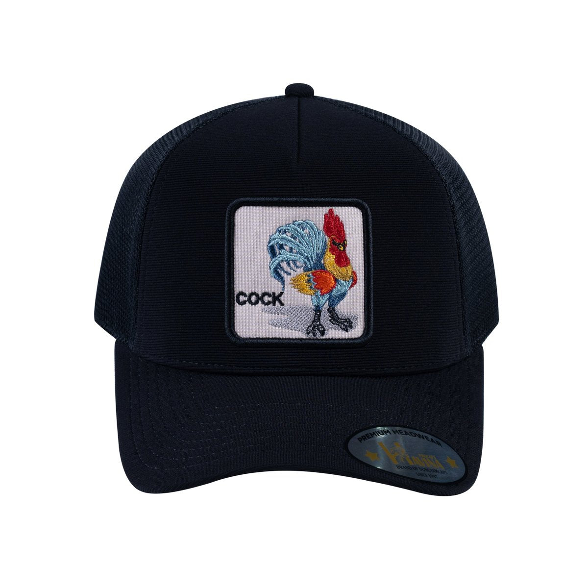 Chicken V2 5-Panel Trucker Hat with Black front and Black back