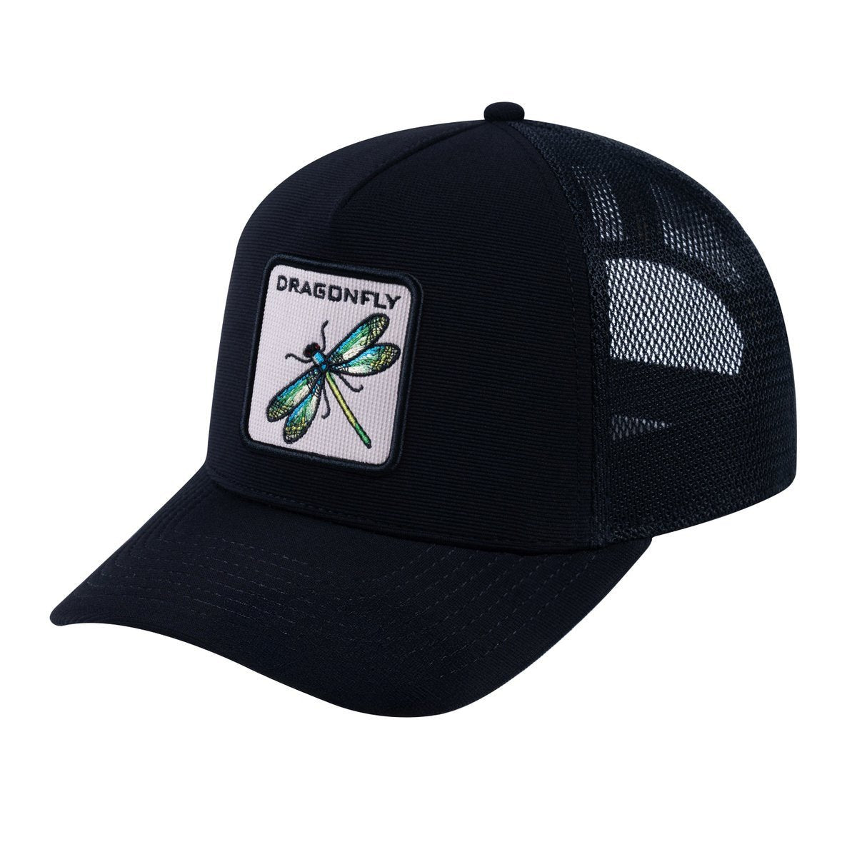 Dragonfly V2 5-Panel Trucker Hat with Black front and Black back