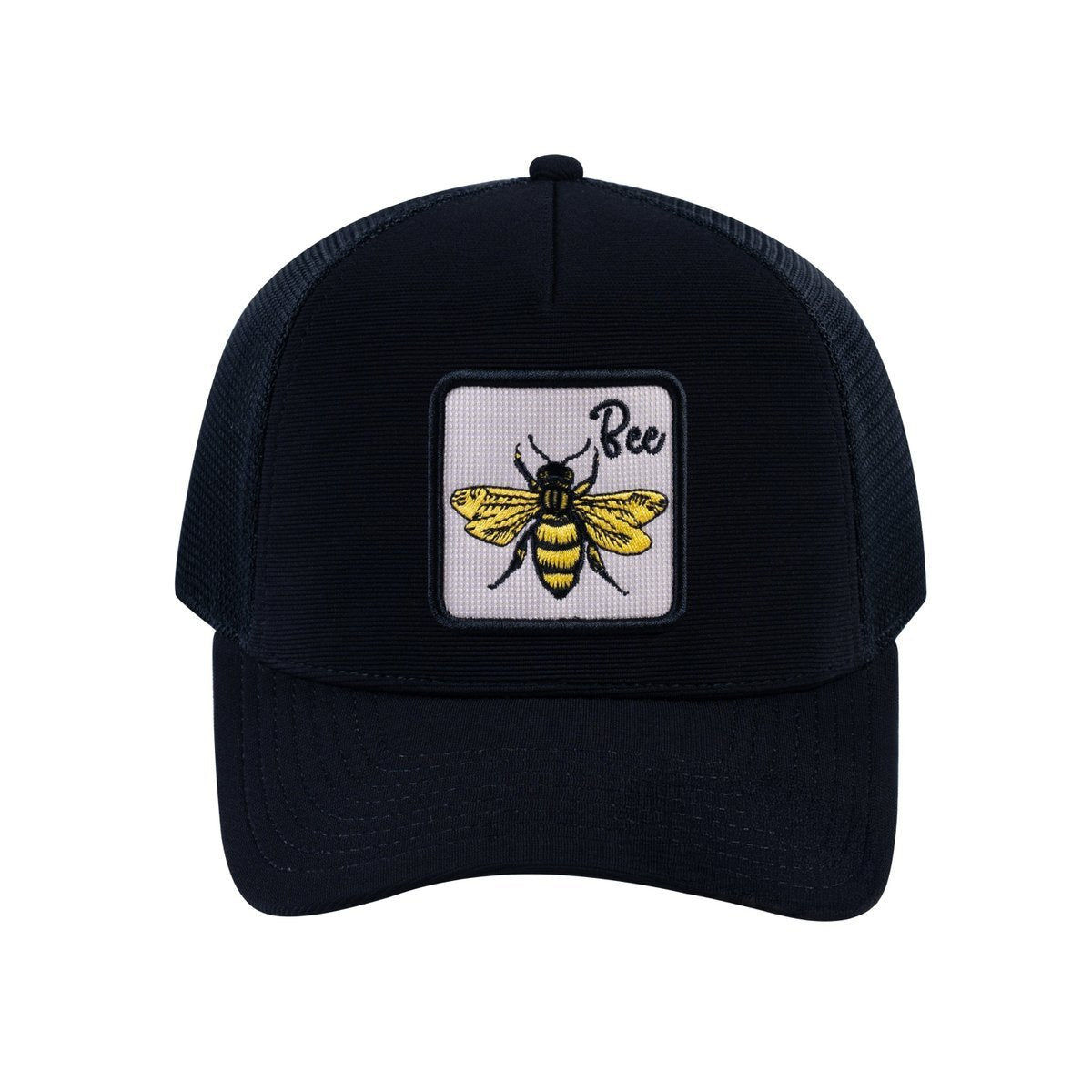 Bee V2 5-Panel Trucker Hat with Black front and Black back