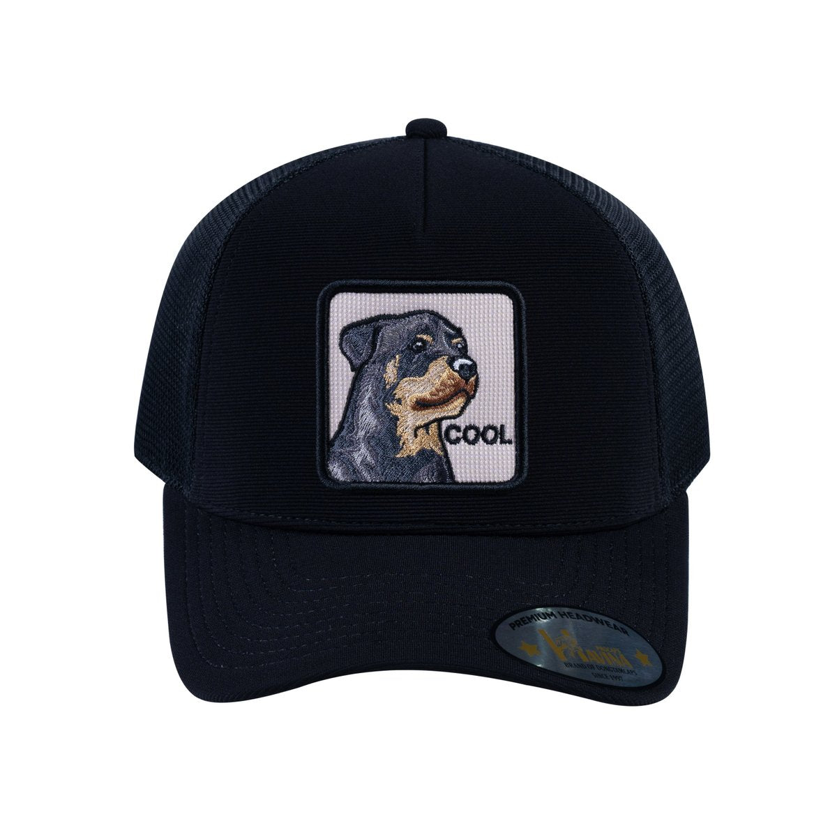 Dog V2 5-Panel Trucker Hat with Black front and Black back