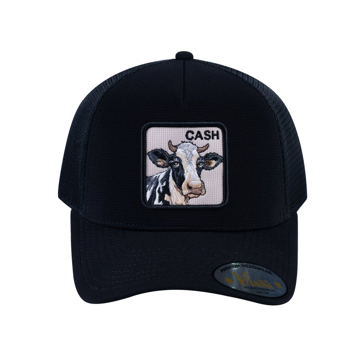 Cow V2 5-Panel Trucker Hat with Black front and Black back