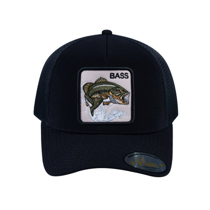Bass V2 5-Panel Trucker Hat with Black front and Black back