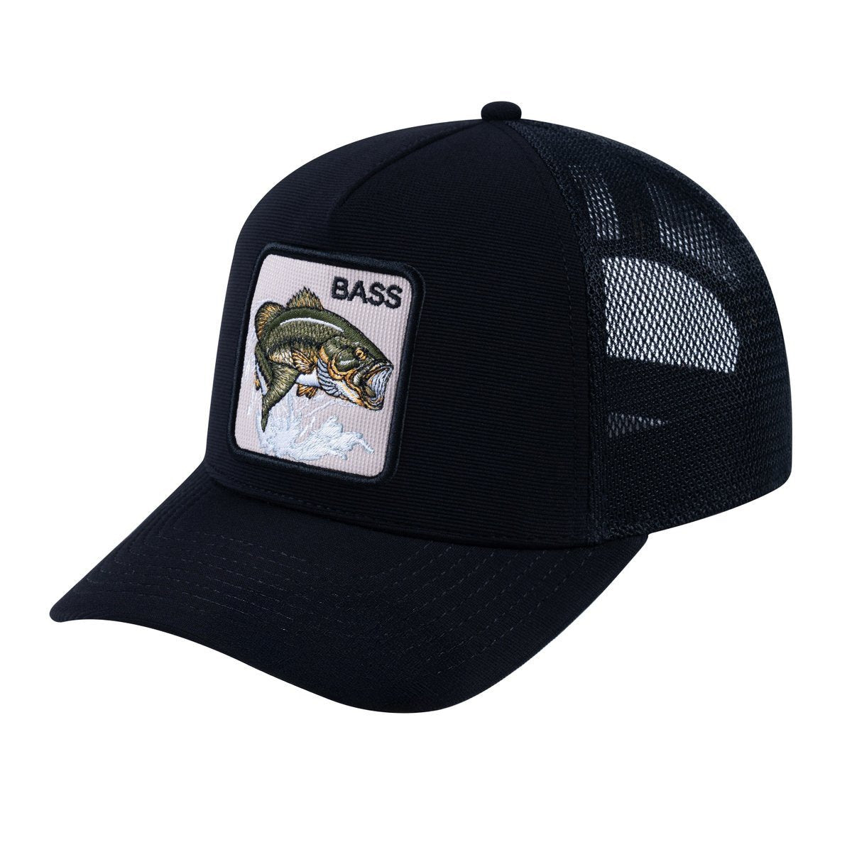 Bass V2 5-Panel Trucker Hat with Black front and Black back