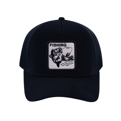 Fishing V2 5-Panel Trucker Hat with Black front and Black back