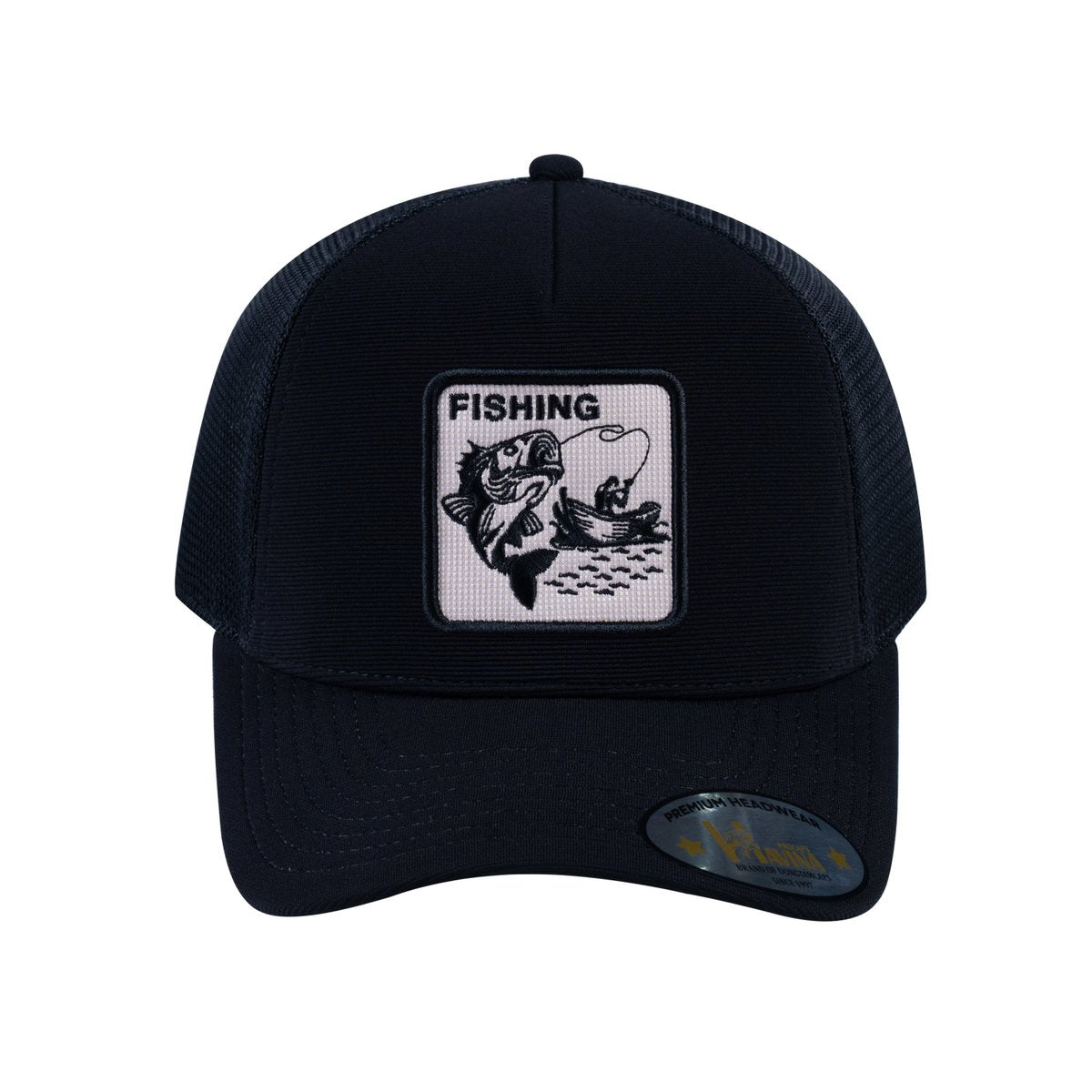 Fishing V2 5-Panel Trucker Hat with Black front and Black back