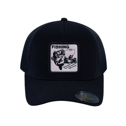 Fishing V2 5-Panel Trucker Hat with Black front and Black back