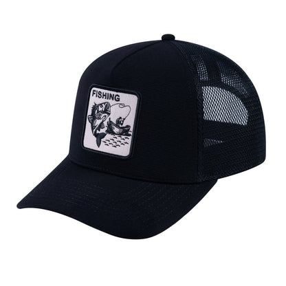 Fishing V2 5-Panel Trucker Hat with Black front and Black back