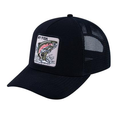 Salmon V2 5-Panel Trucker Hat with Black front and Black back
