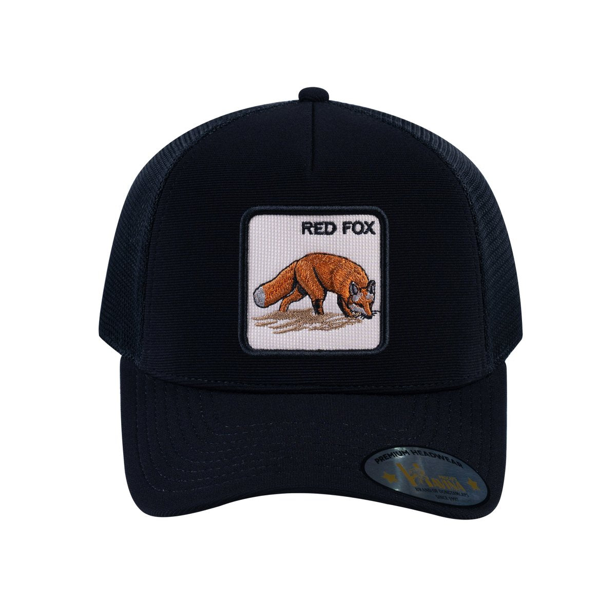 Red Fox V2 5-Panel Trucker Hat with Black front and Black back