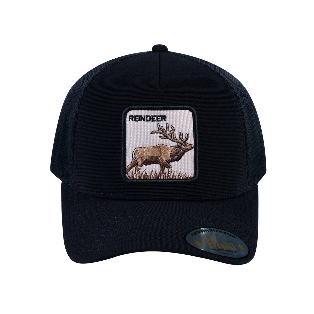 Reindeer V2 5-Panel Trucker Hat with Black front and Black back