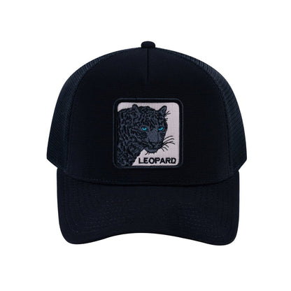 Leopard V2 5-Panel Trucker Hat with Black front and Black back