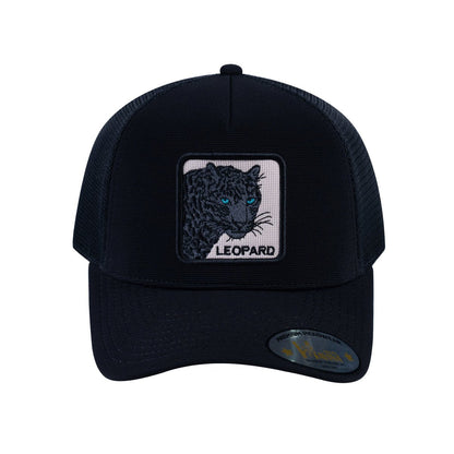 Leopard V2 5-Panel Trucker Hat with Black front and Black back